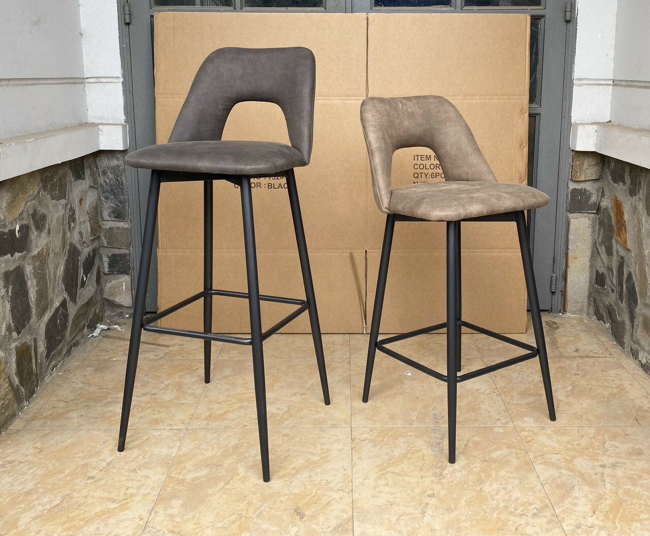 Ghế đảo bếp bọc nhung giả da chân sắt nhập khẩu vahaco : SG - 275 - $hienthicat